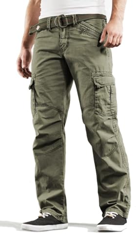 Timezone BenitoTZ Herren Cargohose Benito mit Stoffgürtel (W34/L34, Light Tank Green) im Sale